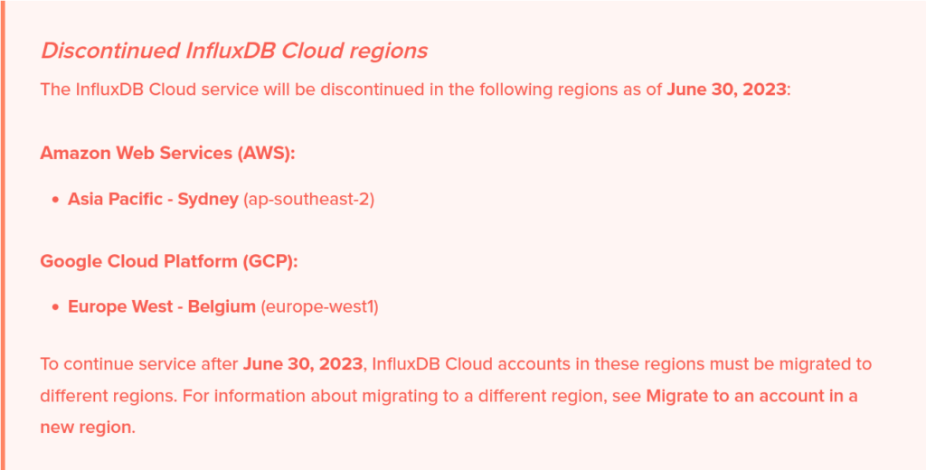 Another Oops for Cloud Services – InfluxDB Halts Service in Belgium/Sydney with Insufficient Customer Notice