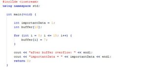 C++ Code example of memory overrun.